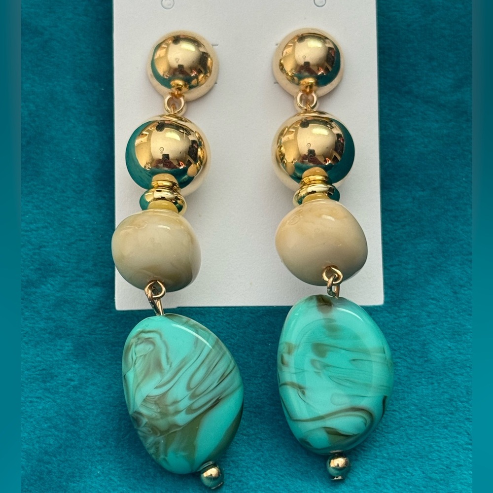 Boho Gold and Turquoise Drop Earrings NEW
